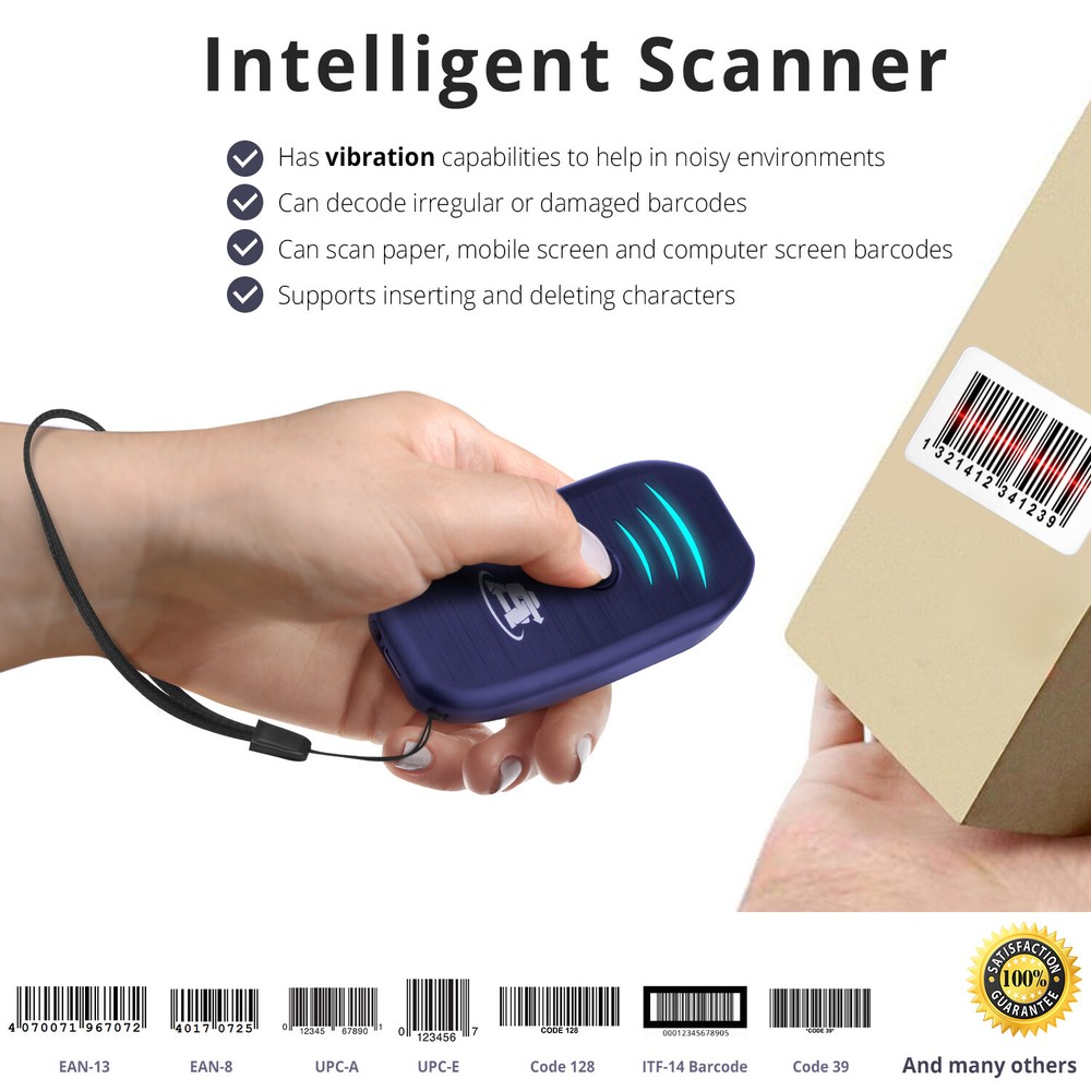 Portable Mini Wireless Bluetooth Barcode Scanner Rechargeable 1D EAN-UPC Reader