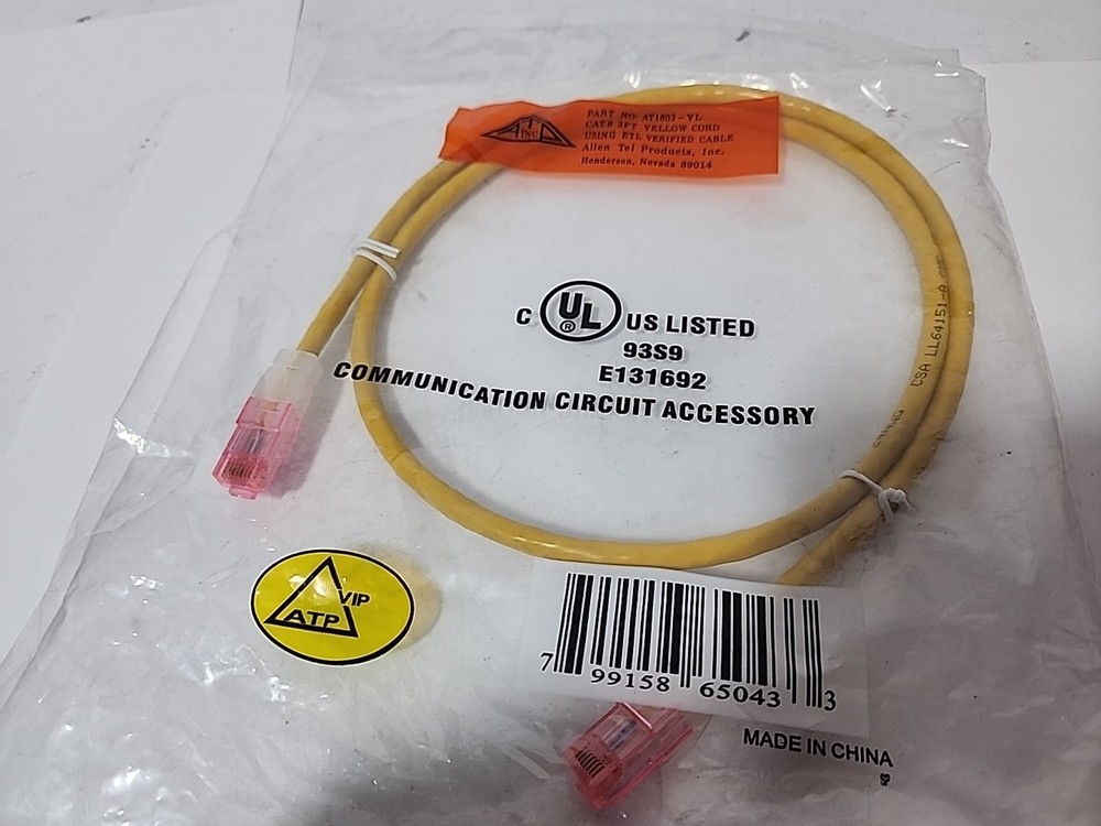 New CAT6 3ft Yellow Patch Cable AT1603-YL