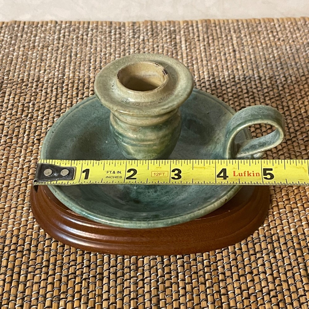 Handmade Studio Pottery Finger Ring Candle Holder With Handle Artist Signed