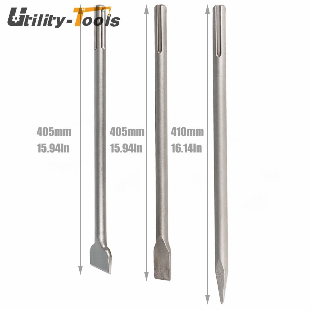 3Pcs Precision 16" SDS Max Bits Set Long-Point Chisel Scaling Chisel Flat Chisel