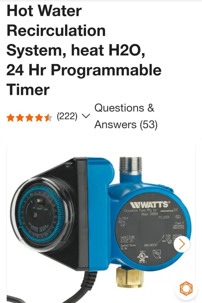 Watts Hot Water Recirculation System, Heat H2O, 24 Hr Programmable Timer