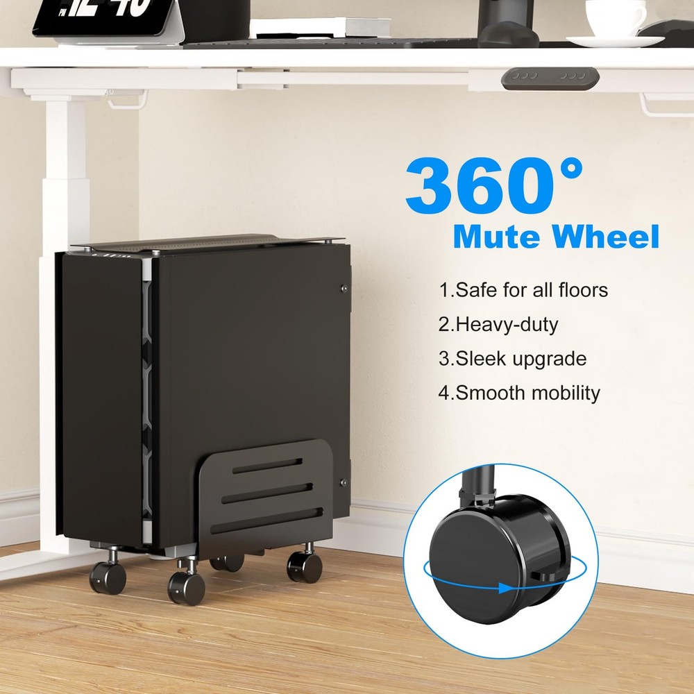 Suptek Mobile CPU Tower Stand, Adjustable, Rolling Cart with Locking Casters