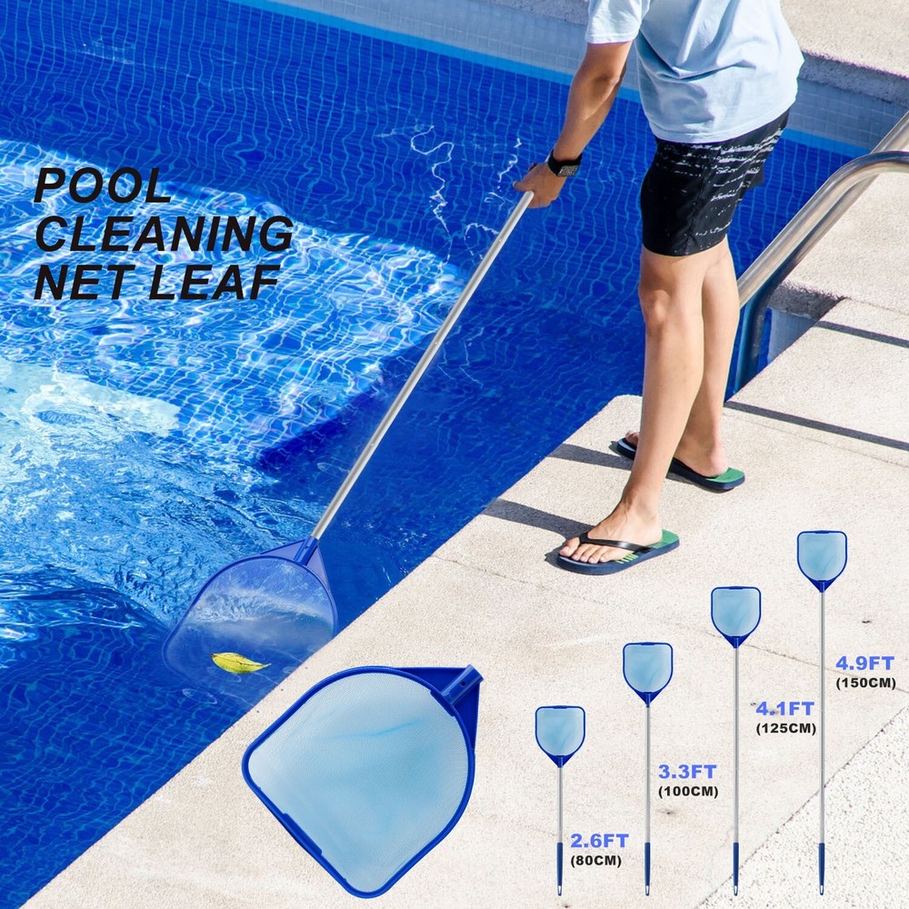Five-Section Pool Leaf Skimmer Rake - Pop Buckle Mesh for Pool Spa Pond Cleaning