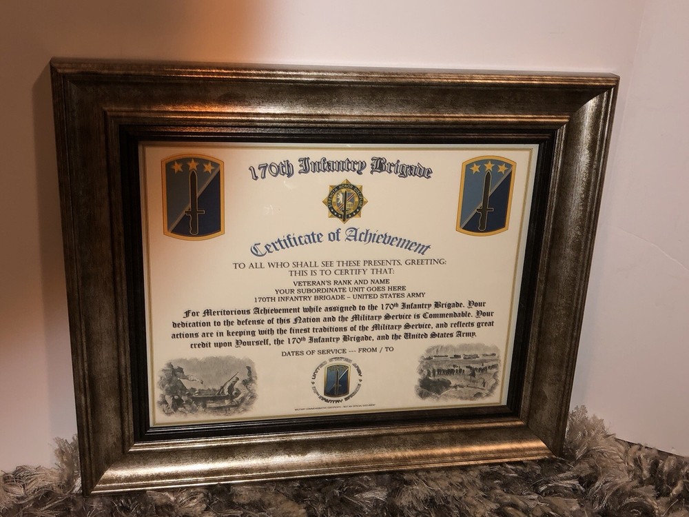 170TH INFANTRY BRIGADE - COA / (COMMEMORATIVE CERTIFICATE)