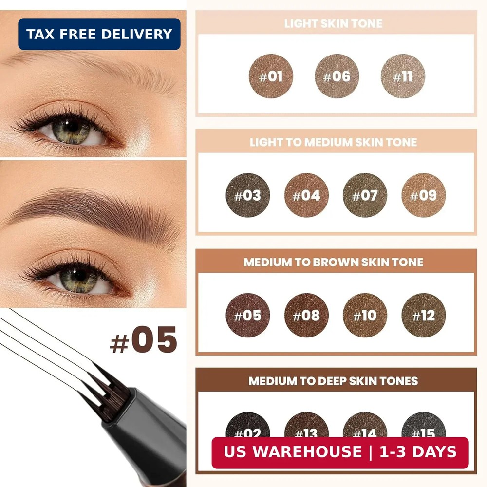 2 Pack 4-Tip Microblading Eyebrow Pen with 2 Brow Brushes, Waterproof Vegan Form