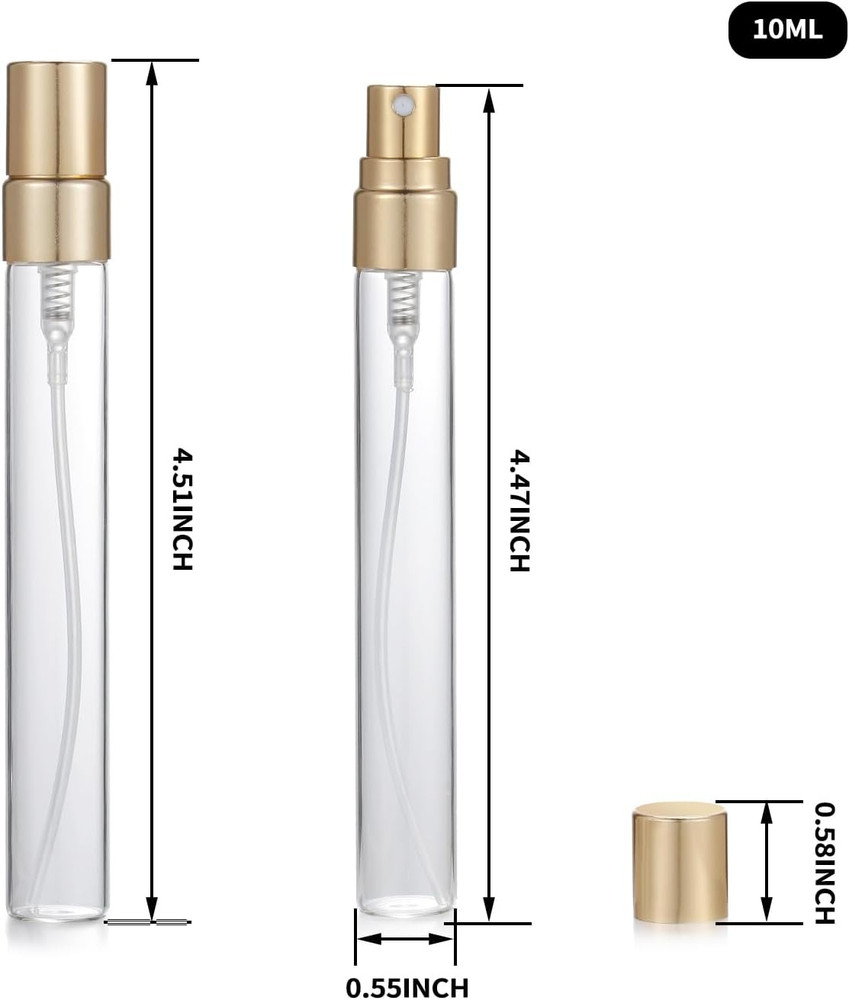 20Pcs 10ml Empty Clear Glass Mist Spray Bottle Refillable Mini Perfume Atomizer