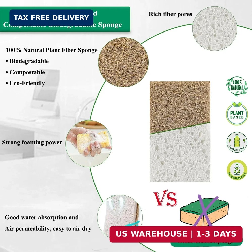 Natural Kitchen Sponge Compostable Kitchen Sponges Cellulose and Coconut Scrubbe