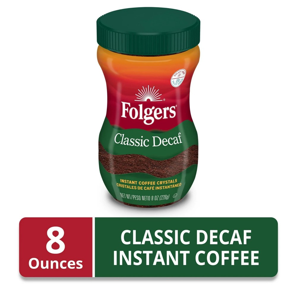 (6 pack) Folgers Classic Decaffeinated Instant Coffee, 8 oz Jar