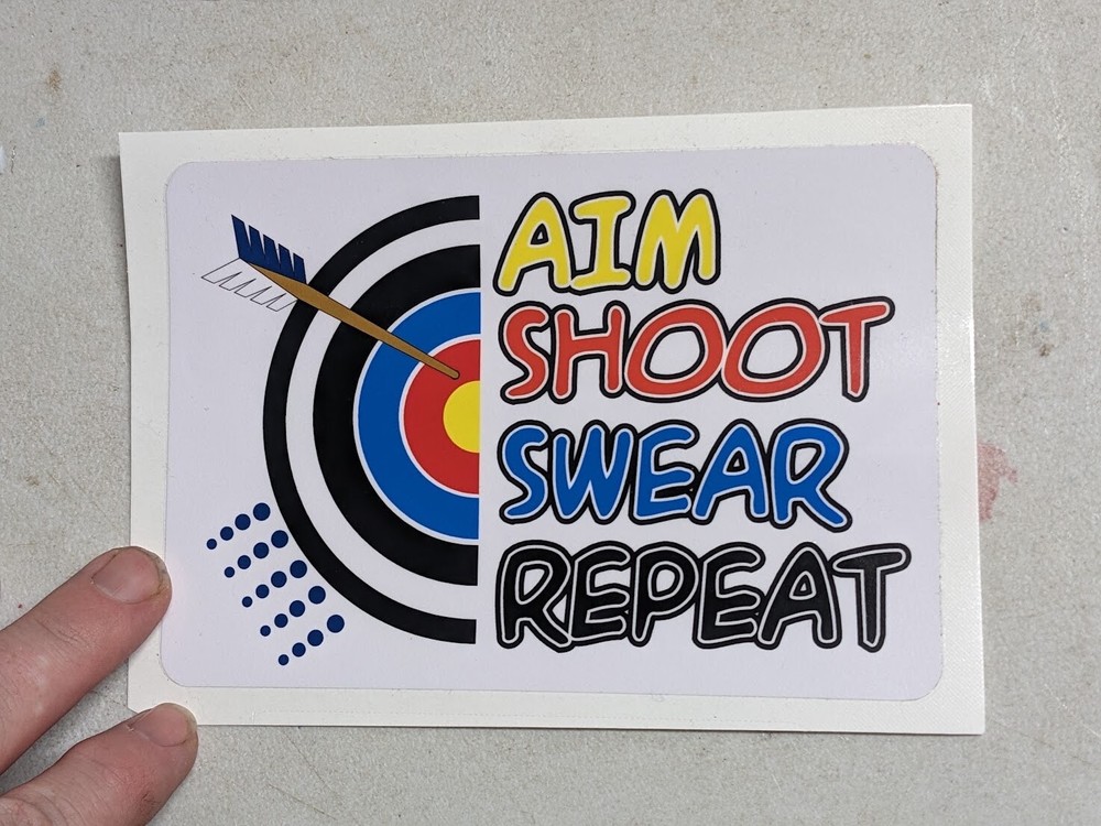 Aim Shoot Swear Repeat archery sticker
