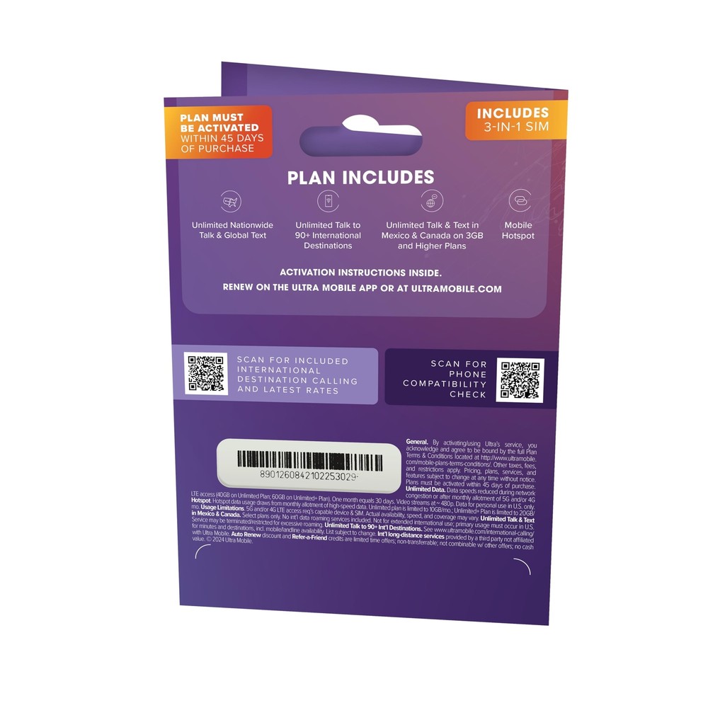 $49/mo. Prepaid Plan with Unlimited Talk Text and Data SIM Card Kit