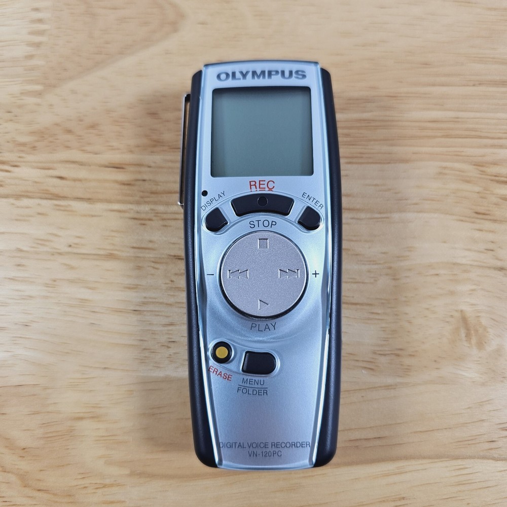 Olympus Handheld Digital Voice Recorder Model VN-120PC Silver Gray Tested Works