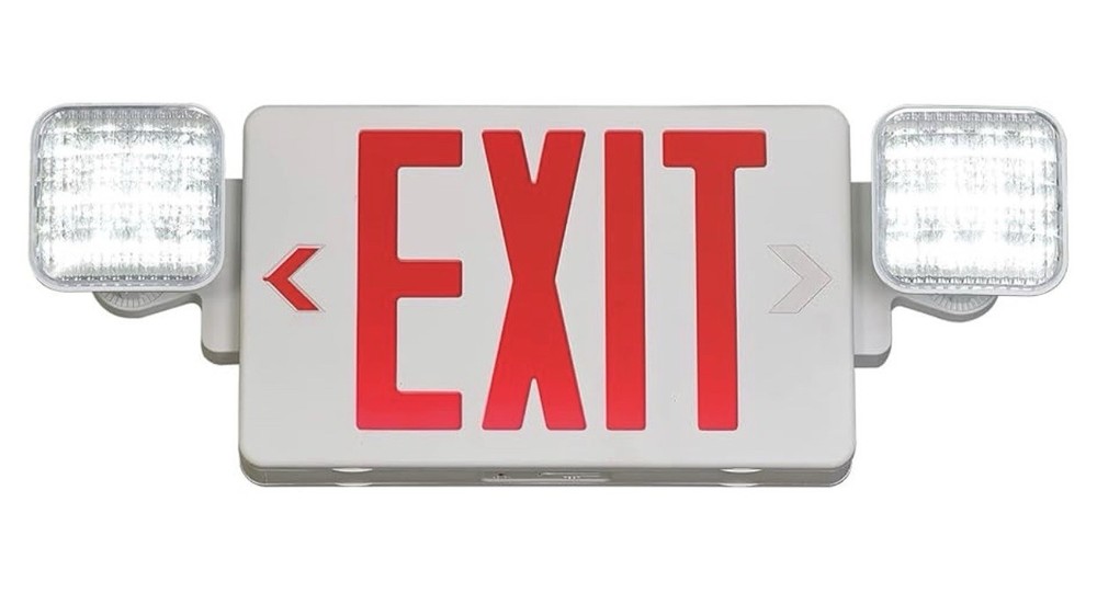 NEW Red LED Exit Sign w/ Adjustable Dual Heads, Includes Mounting Hardware