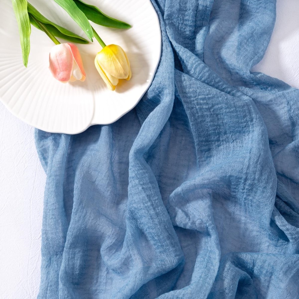 6pcs Dusty Blue Easter Spring Gauze Cheesecloth Table Runner 120 Inch Rustic ...