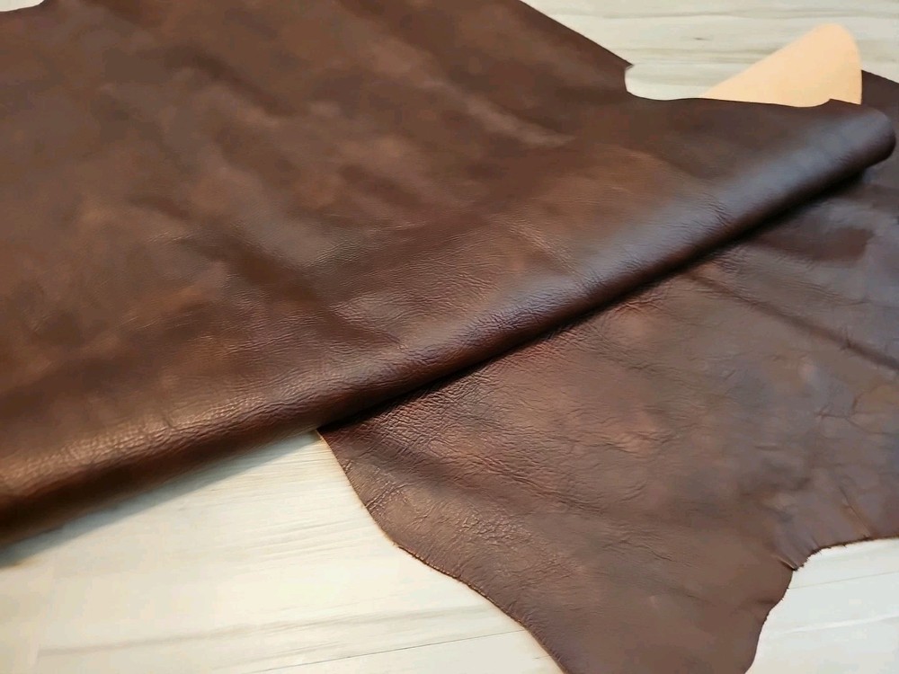 4-5oz VEG TAN DARK BROWN STAINED LEATHER HIDE SHOULDER SHEET,PANEL MED-SOFT 8-9