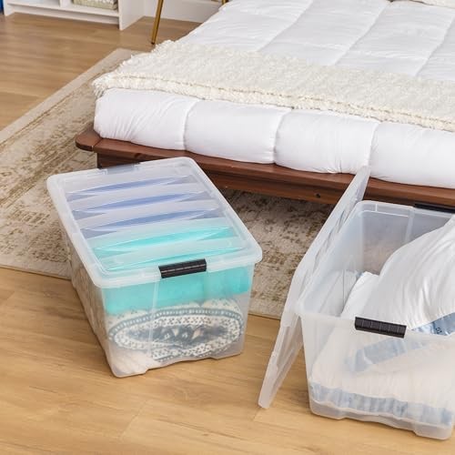 Stackable Plastic Storage Bins with Lids - BPA-Free, Made 94 Qt Clear 2 Pack