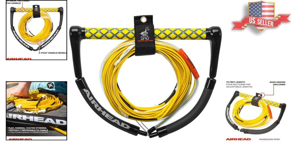 Flat Line Wakeboard Rope - No Stretch, Tangle-Free, 70ft, 4 Sections