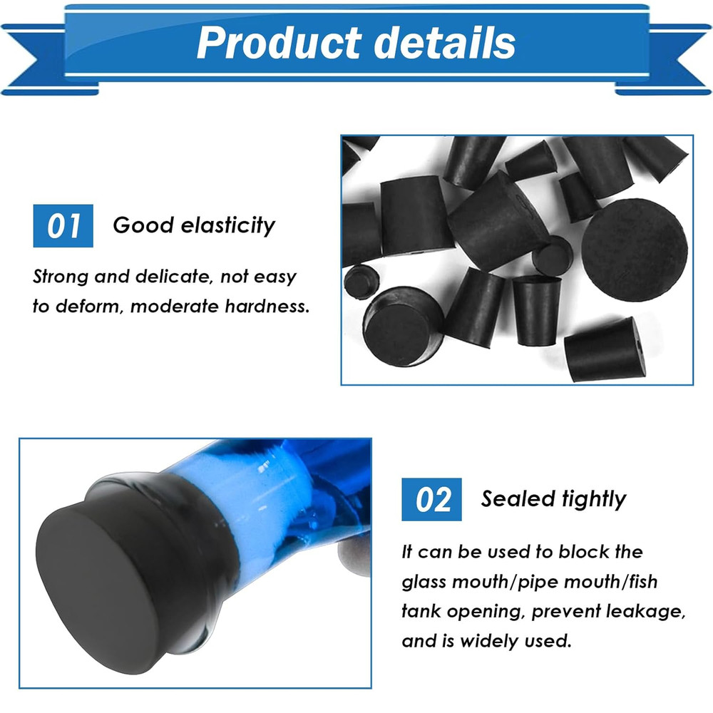 24Pcs Solid Rubber Stopper 11 Assorted Sizes 000# - 8# for Flask, Plug Holes,...