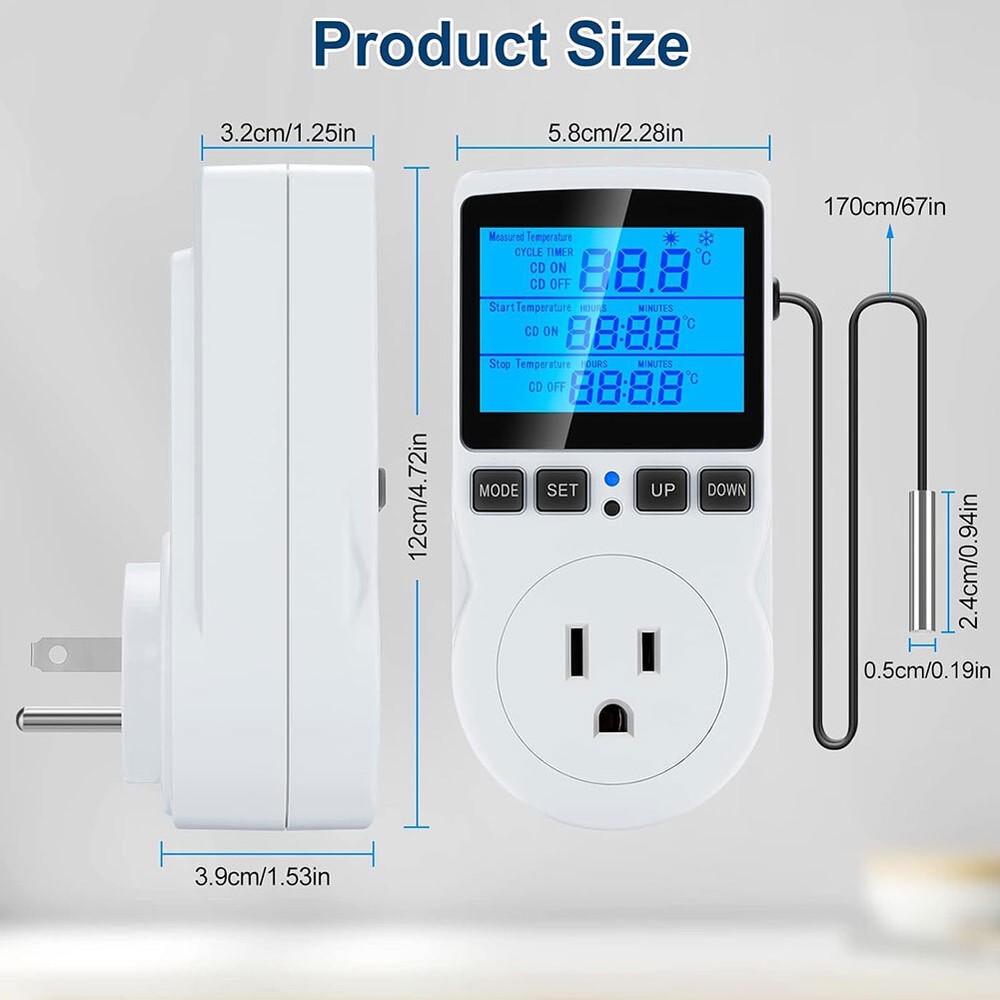 Digital Thermostat Outlet Plug Temperature Controller Heating Cooling with Probe