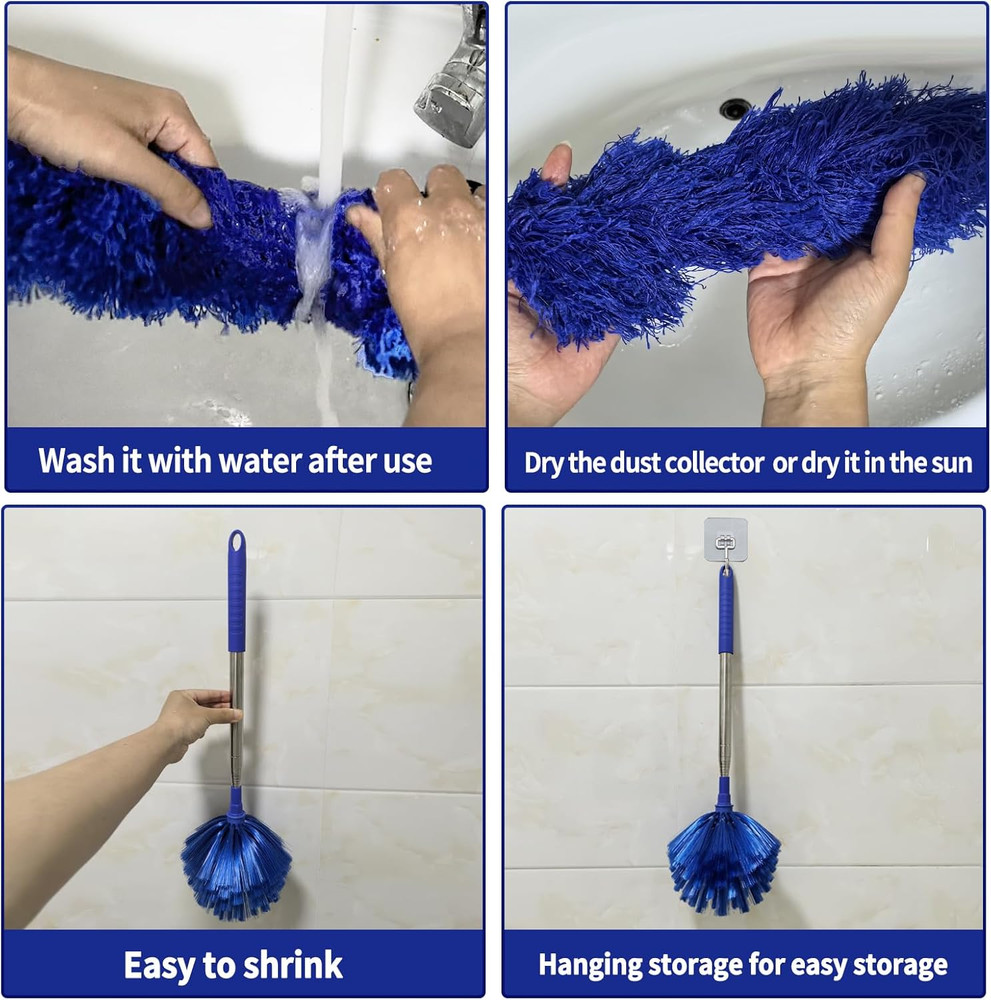 Cobweb Duster with Extension Pole, Washable Cleaning Duster Set with 2 Duster He