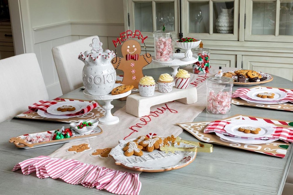 Mud Pie Home Gingerbread Man Shape Candy Cane Stacked Serving Platter Set