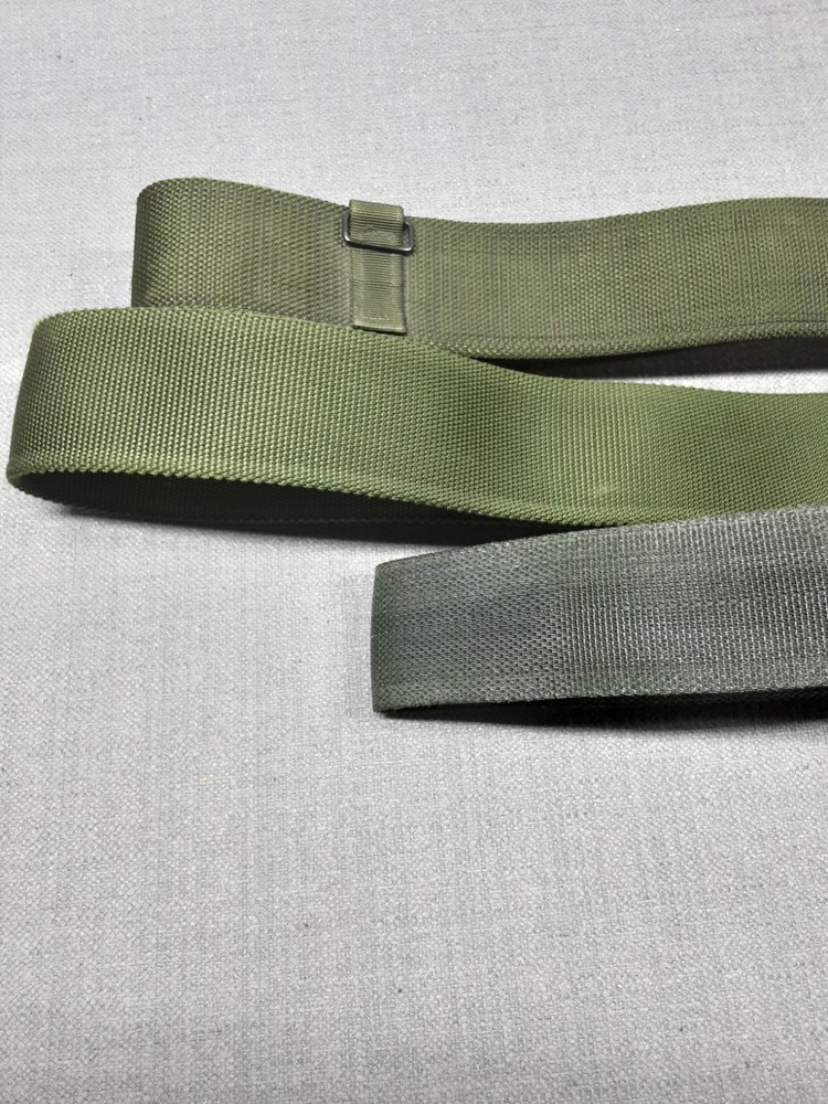 Three British army, general duties working belts, webbing type belt, vgc