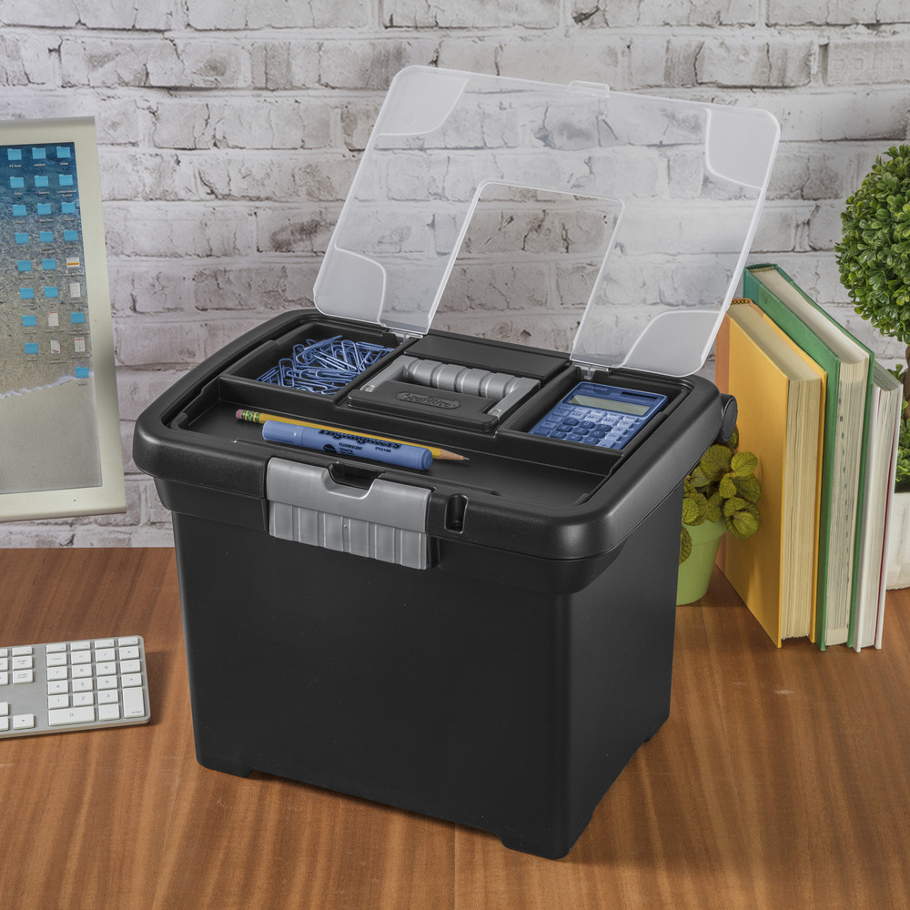 File Box organizer Plastic Storage Bin Portable Home Office Mobile letter-size