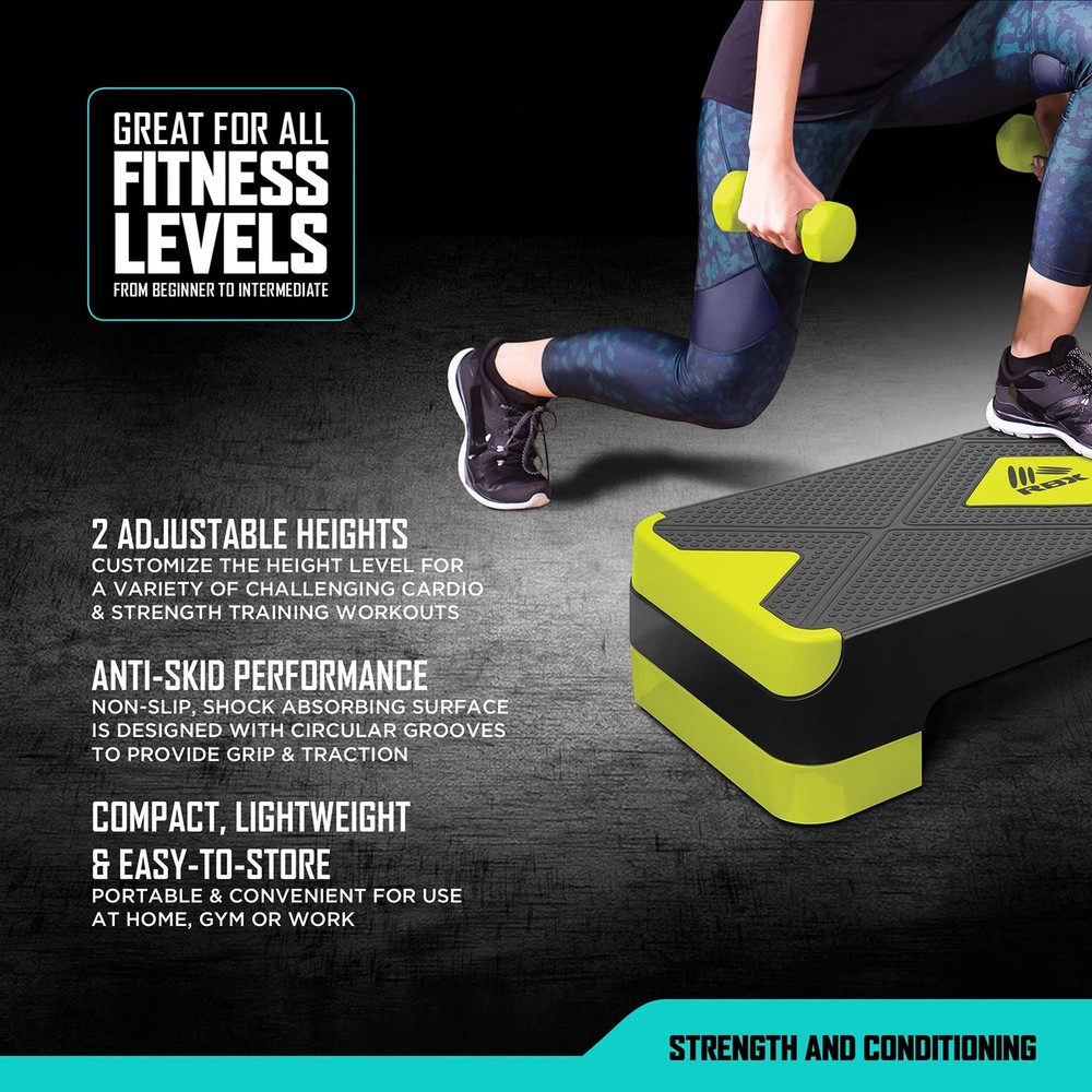 Aerobic Step Platform with Non-Slip Textured Surface -2-Level Adjustable Step...