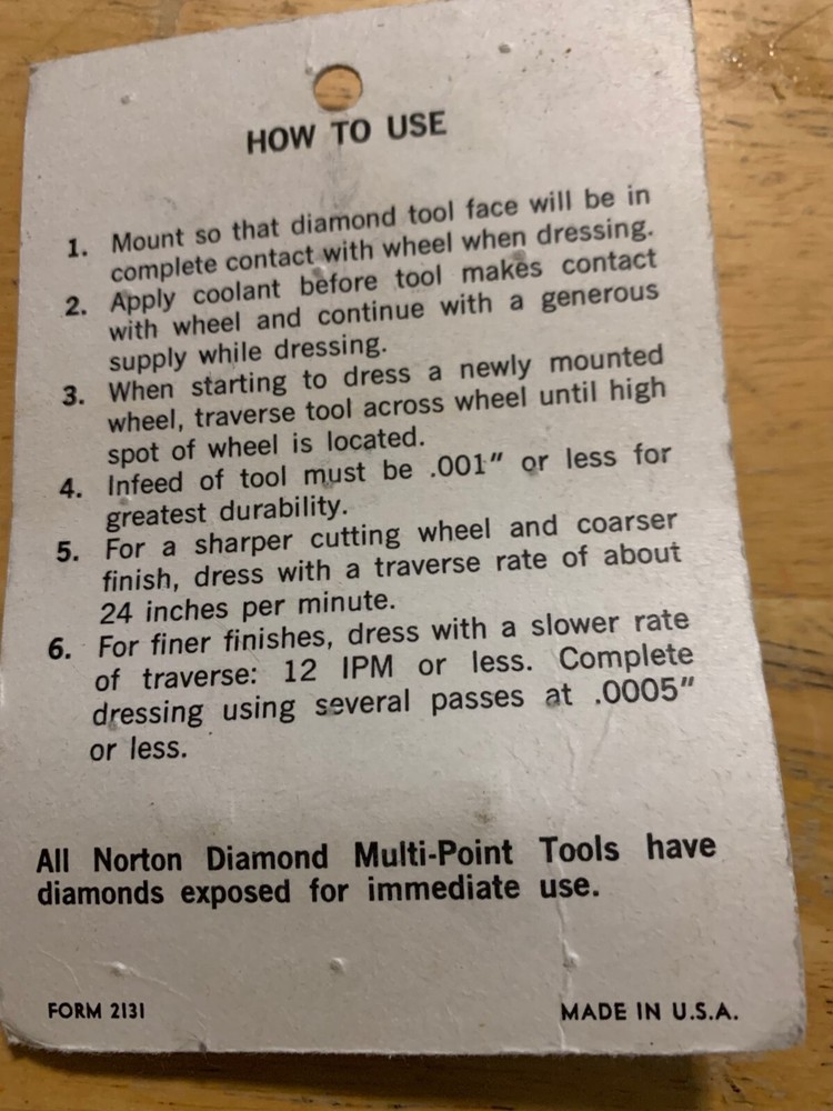 NORTON Profile Multipoint Diamond Dressing Tool NORTON 1R6J7