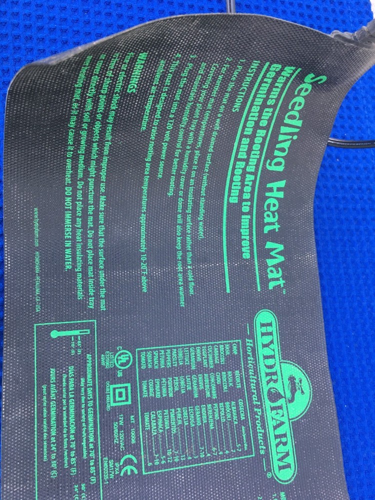 Hydrofarm 9 x 18 Heat Mat With Temperature Sensor / Controller Tested Working