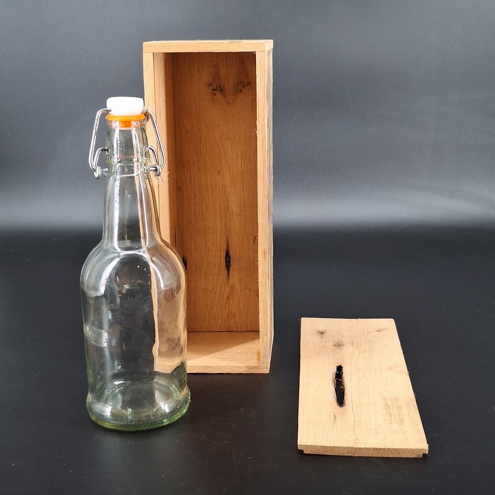 Rustic Wooden Gift Box w/ Clear Glass Bottle
