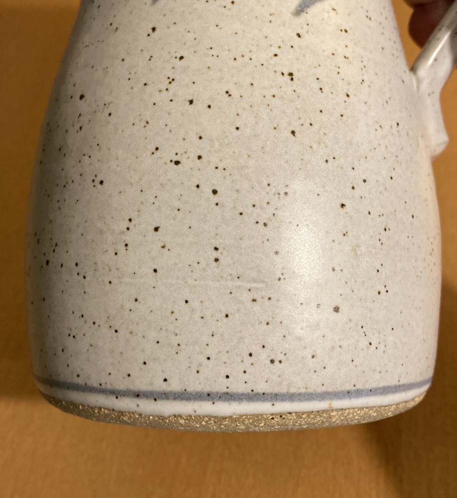Light Colored Pottery Pitcher With Leaf Design Signed 8 1/4" (See Description)