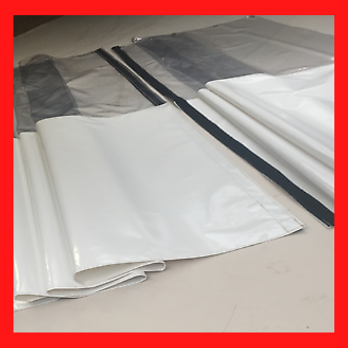 2.2m x 6.1m RED/CLEAR PVC CURTAIN with Hook & Loop Centre