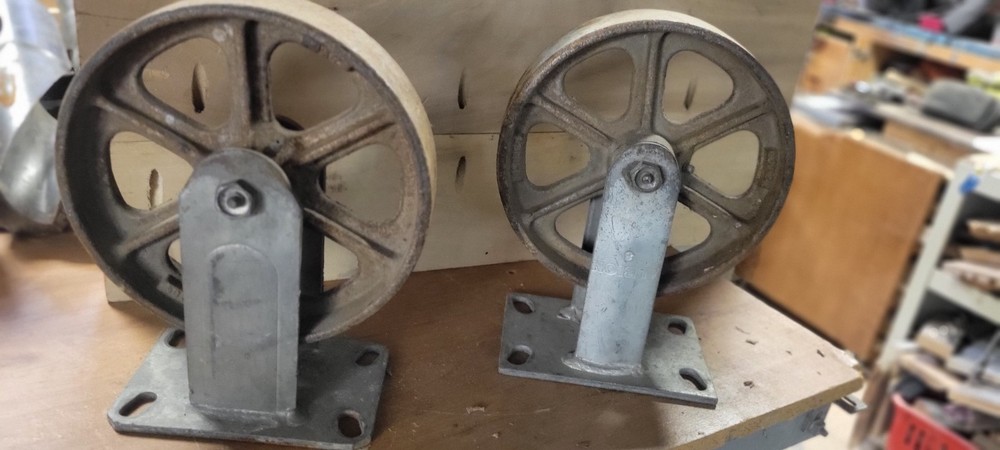 2 Antique Cast Iron Wheels 8 " Casters Set