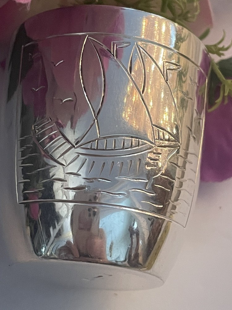 Art Deco Vodka Silver Cup, Sailboat Theme