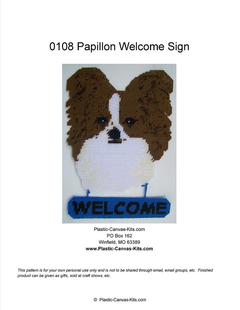 Papillon Dog Welcome Sign- Plastic Canvas Pattern or Kit