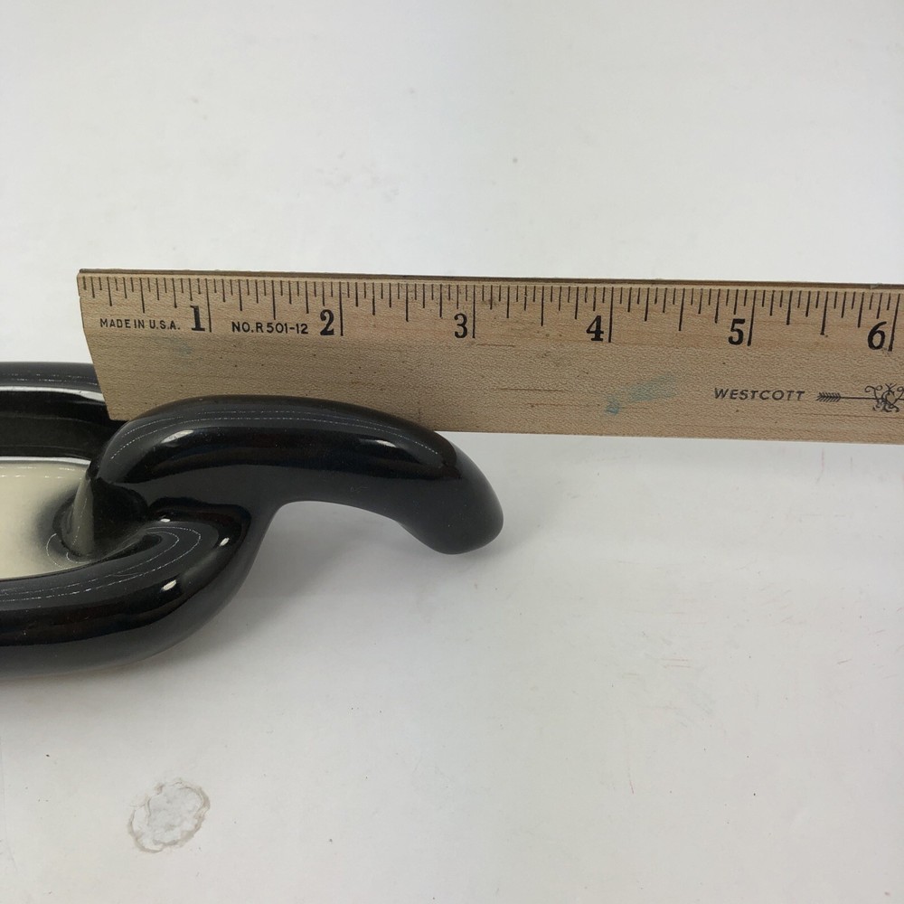 ASHTRAY Cigar/ With Handle Individual Black & White Ceramic 7” X 3” Unique