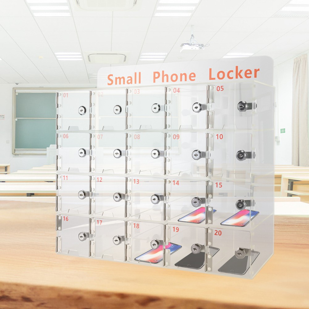 Rectangular Acrylic Cellphone Locker Clear Cell Phone Storage Box with Keys US