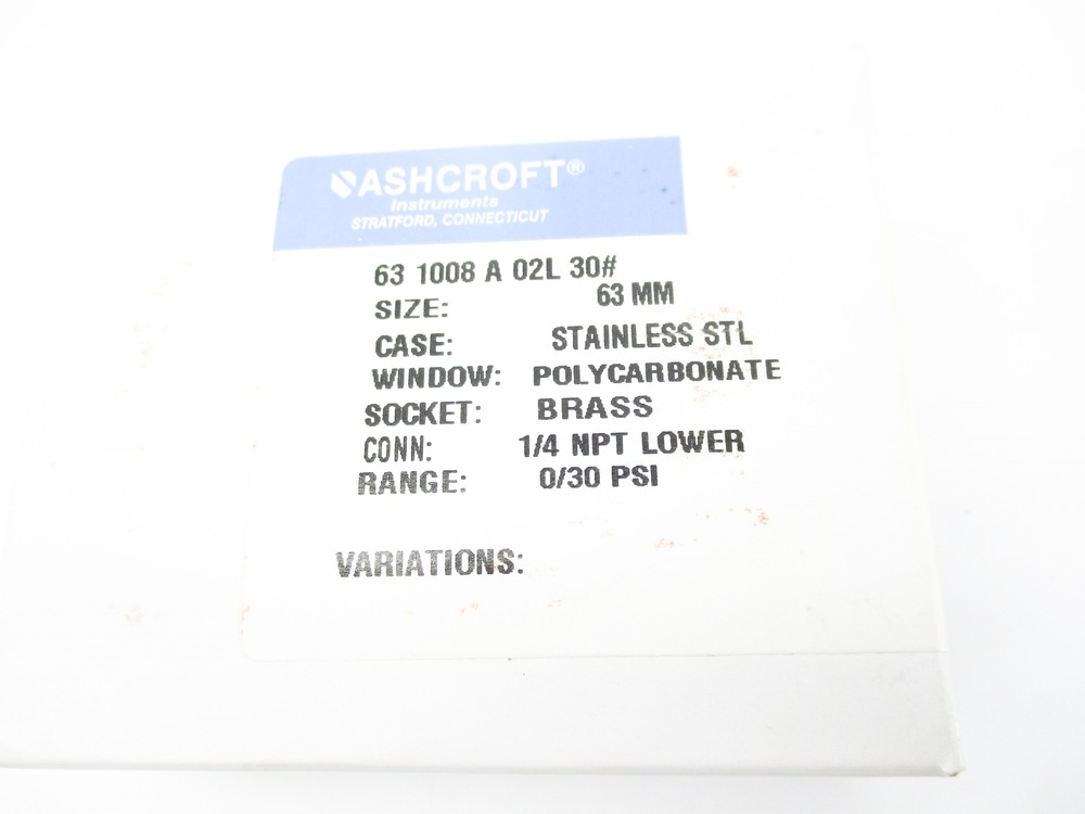 ASHCROFT 631008A02L30# 0-30PSI NSMP