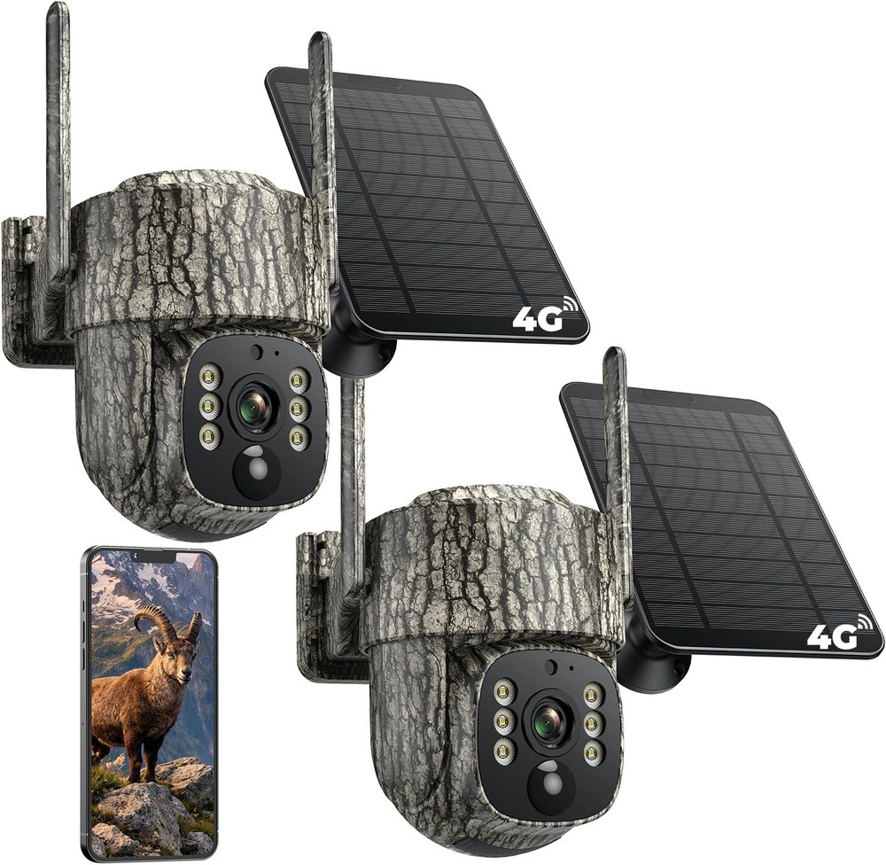 4G LTE Cellular Trail Camera, 360° Live Streaming Solar Game Camera 2.5K SIM Ca