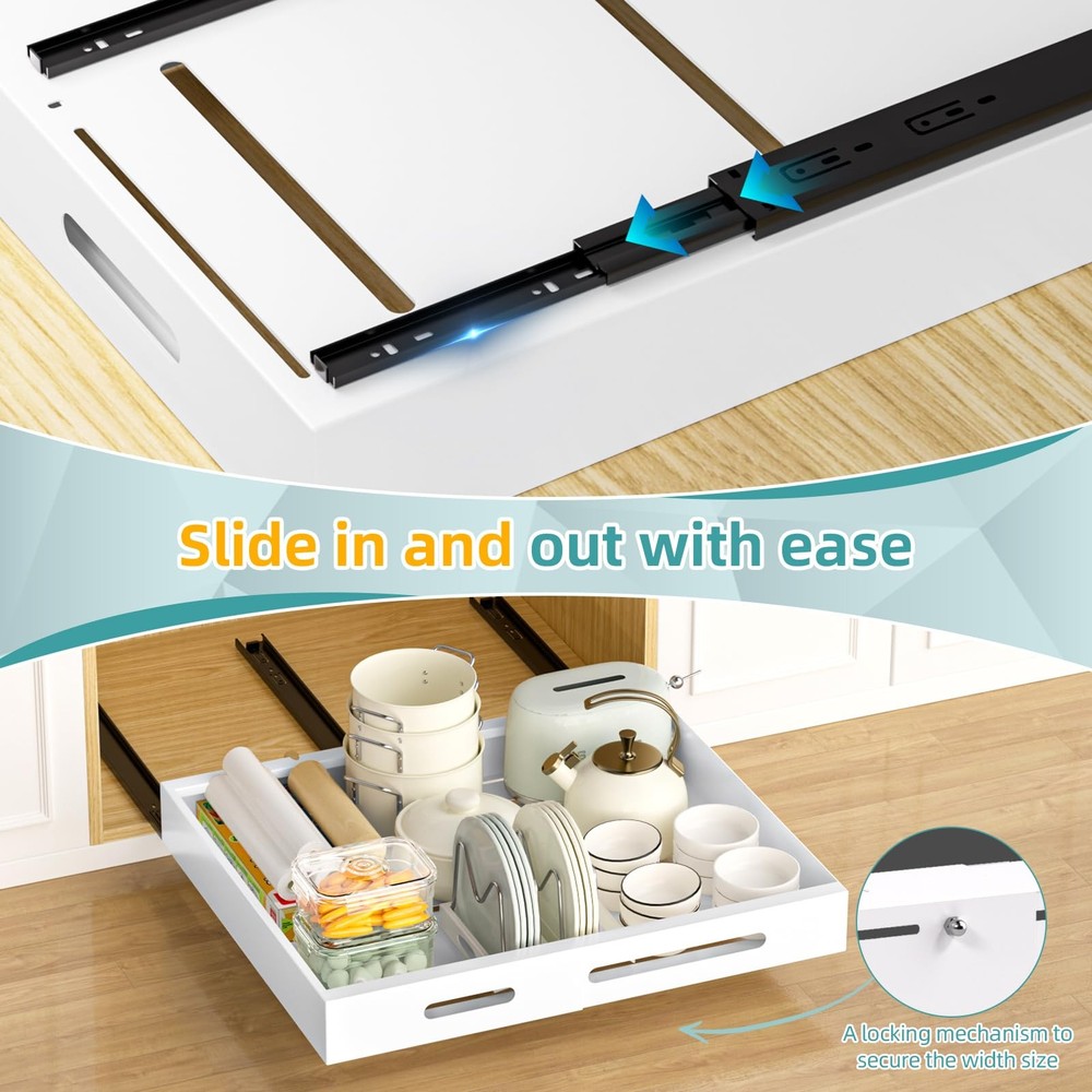 1 Pack | 21 Deep Pull Out Cabinet Organizer Adhesive 13.8 To 22.0 Width Exp