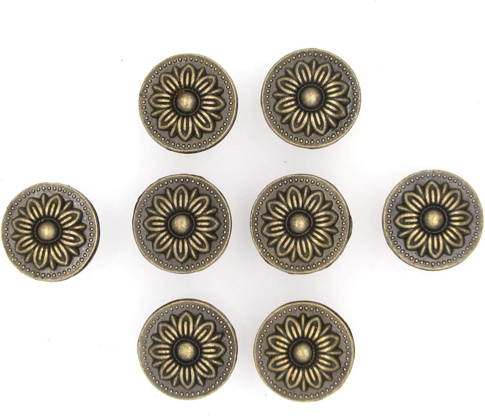 8 Vintage Antique Brass Knobs Handles Pulls - Flower Pattern for Cabinets Drawer
