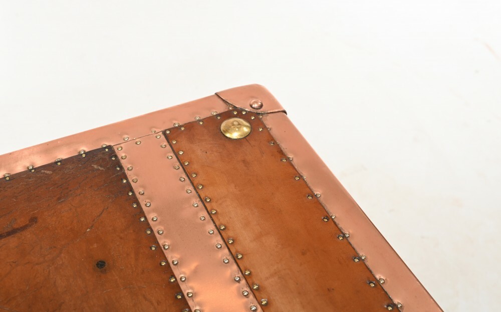 Leather Copper Luggage Box Steamer Trunk Case Table