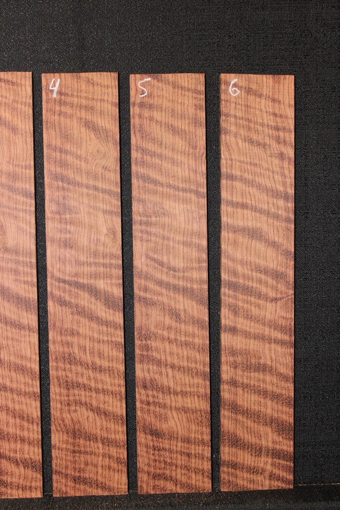 Curly figured bubinga ukulele fingerboard blanks, sold individually.