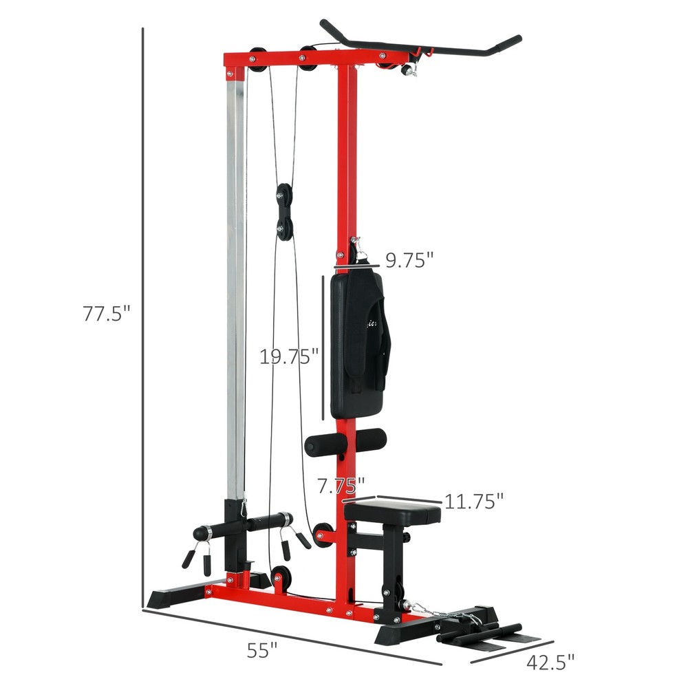 Lat Pull Down Machine High Low Pulley Machine Adjustable Seat Flip-Up Footplate