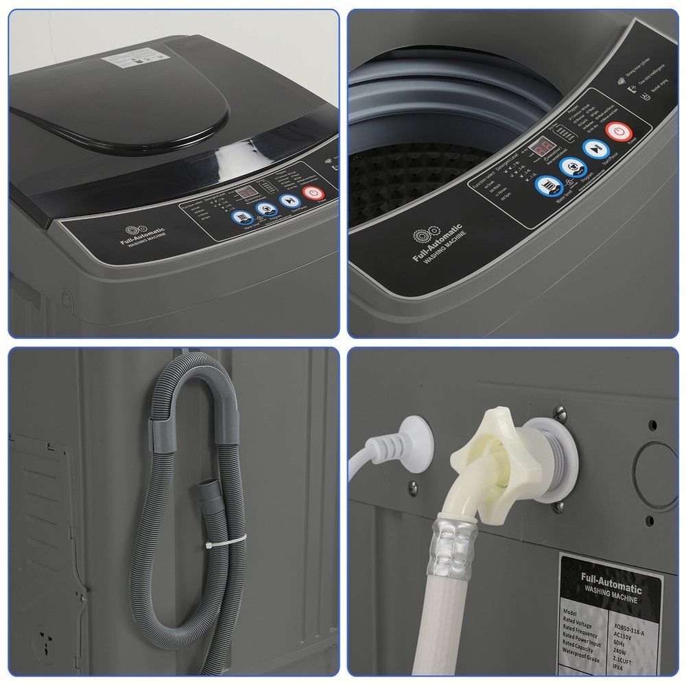 Washing Machine 15.6lbs Capacity Fully Automatic Compact Washer with Drain Pump