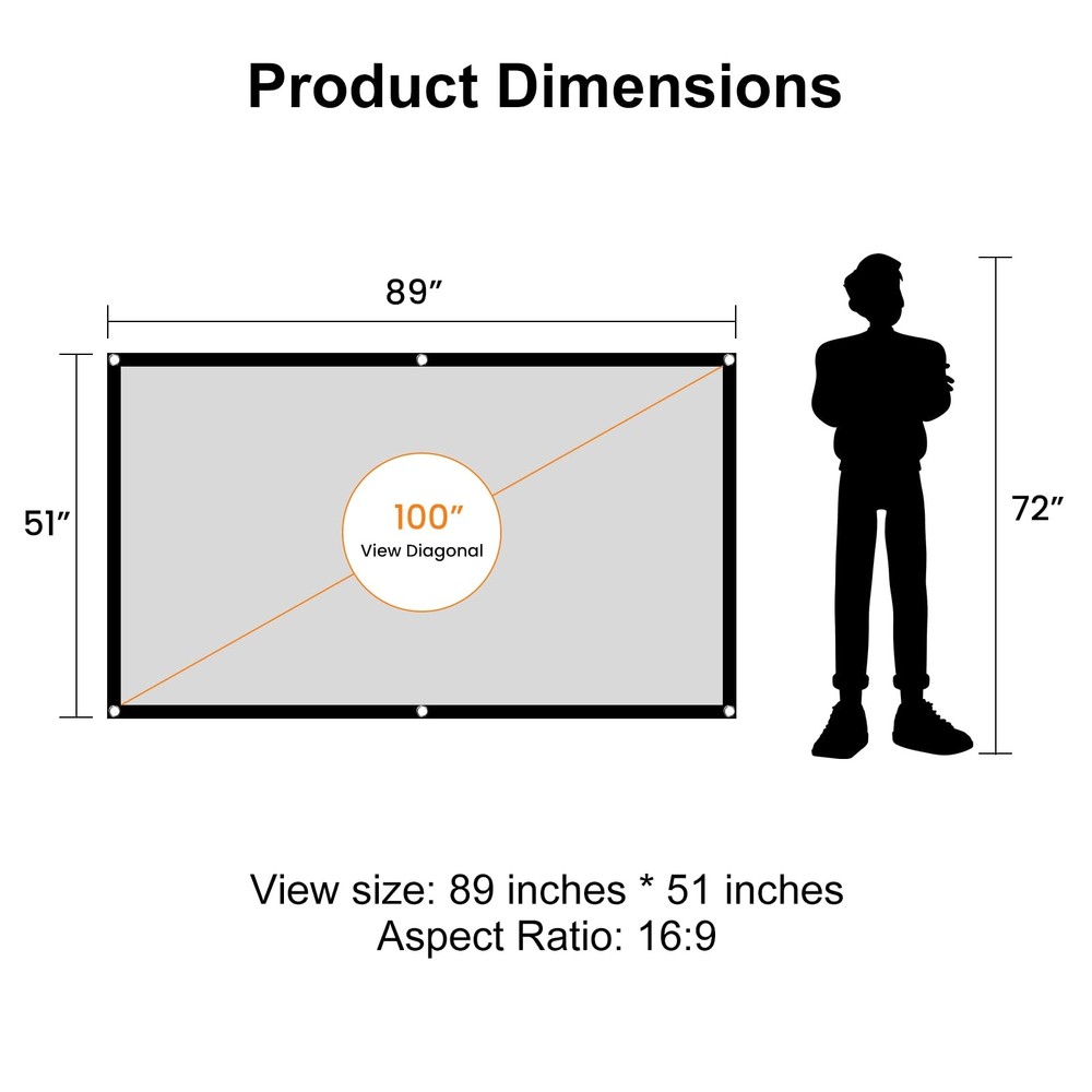 Projector Screen, 100 inch Projection Screen, 16:9 Foldable Portable Projecto...