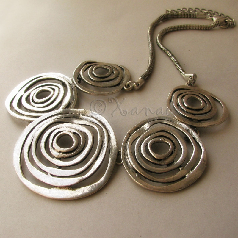 Silver Concentric Circles Statement Necklace - Artisan Crafted Silver Necklace