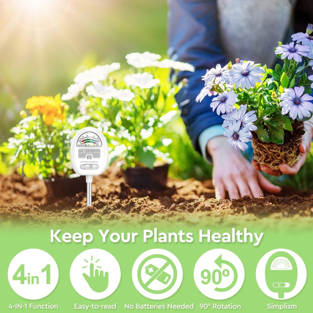 [Upgraded] Soil Moisture Meter, 4-in-1 pH Tester, White