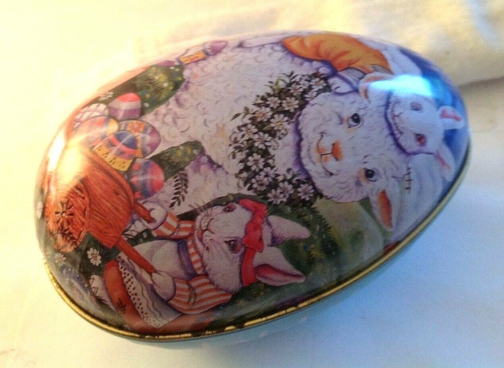Easter Egg Candy Metal Tin – Lamb with Bunnies Delivering Easter