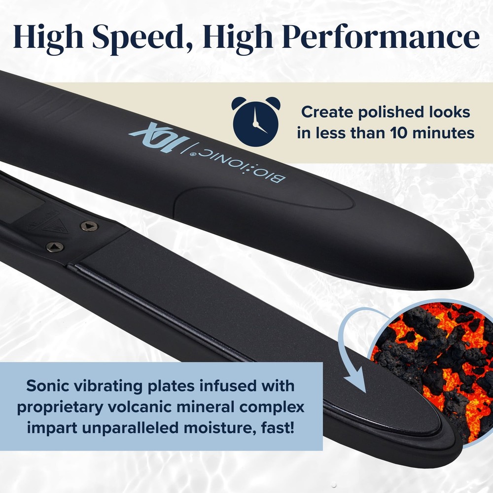 Bio Ionic 10X Styling Flat Iron, 1 Inch Sonic Vibrating Ceramic Plates,